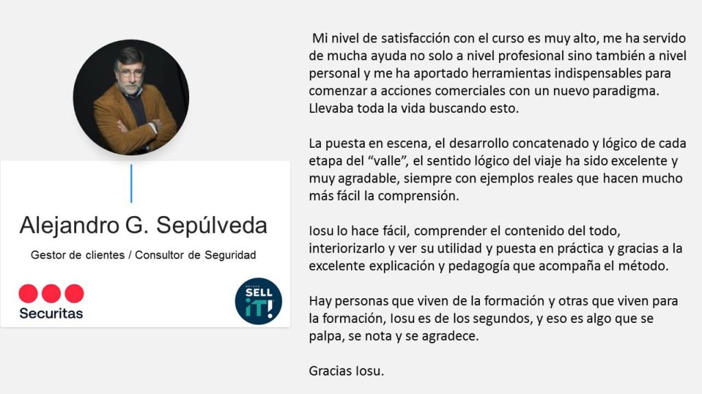 Testimonial método sell it hacia en vendedor híbrido